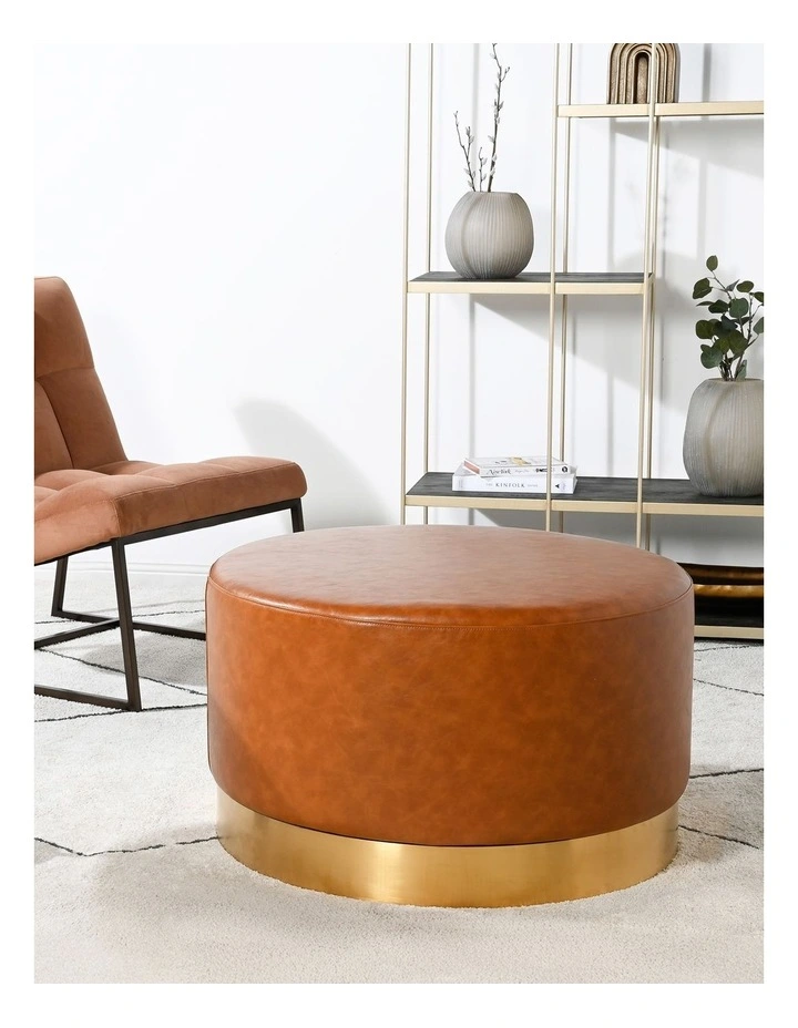 Recycled Leather Ottoman Large in Brown image 2