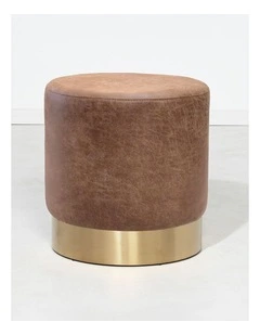 Aurelia Ottoman - Cognac Recycled Leather - Brushed Gold Base - Small