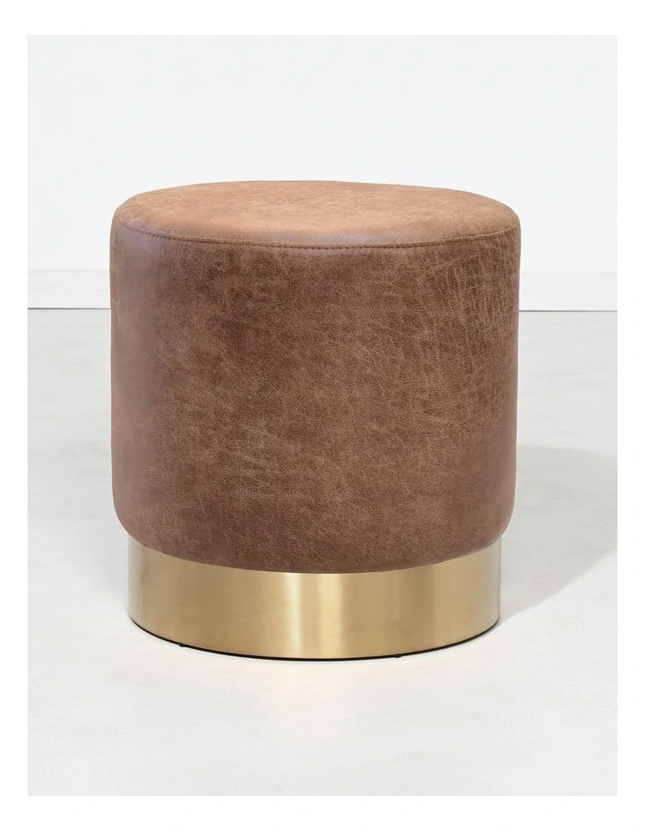 Aurelia Ottoman - Cognac Recycled Leather - Brushed Gold Base - Small image 1