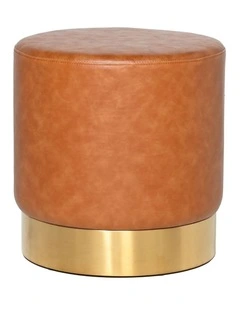 Milan Ottoman - Cognac Recycled Leather - Brushed Gold Base - Small