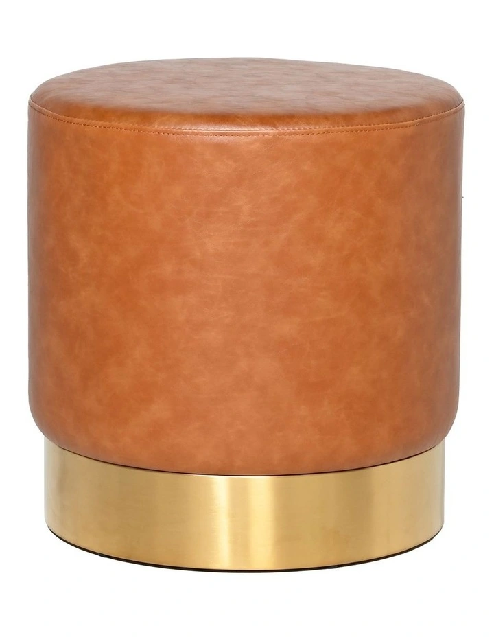 Milan Ottoman - Cognac Recycled Leather - Brushed Gold Base - Small image 1