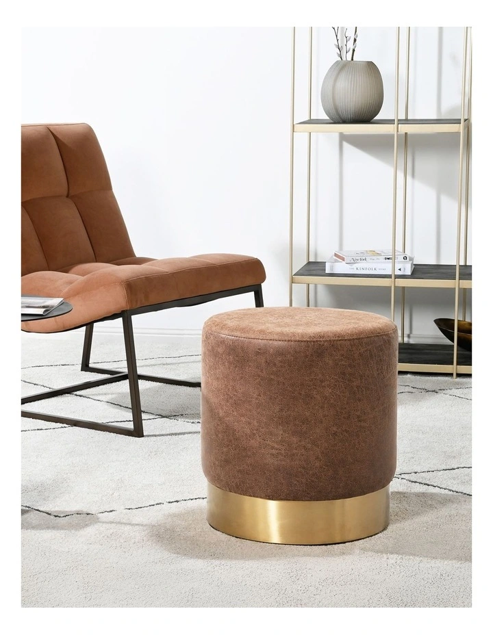Aurelia Ottoman - Cognac Recycled Leather - Brushed Gold Base - Small image 2