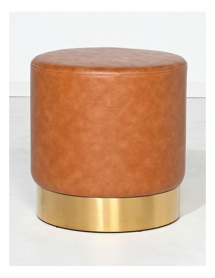 Milan Ottoman - Cognac Recycled Leather - Brushed Gold Base - Small image 3