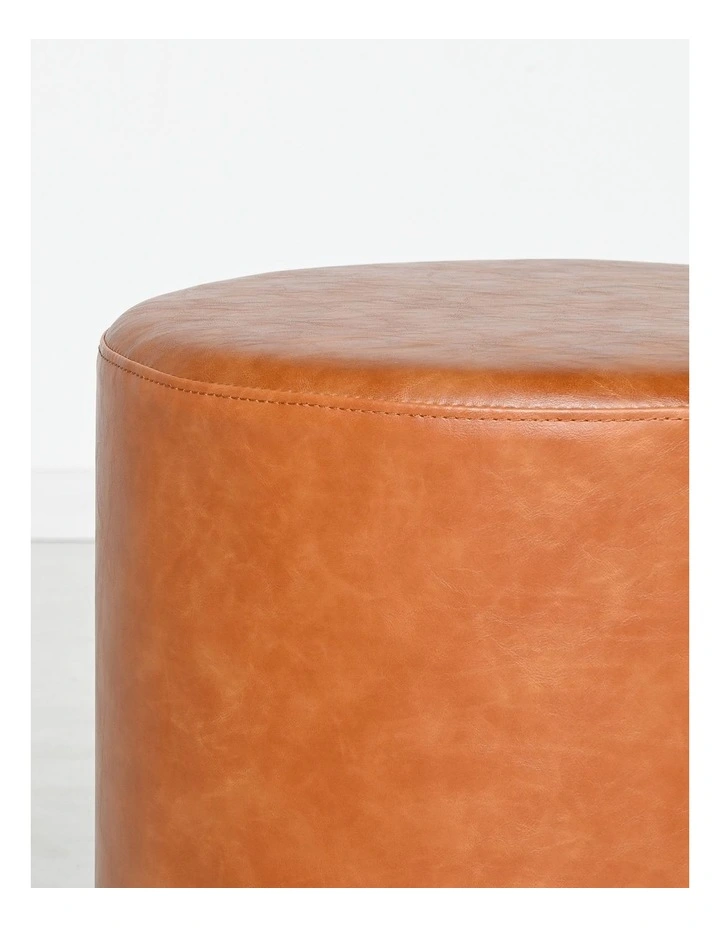 Milan Ottoman - Cognac Recycled Leather - Brushed Gold Base - Small image 4