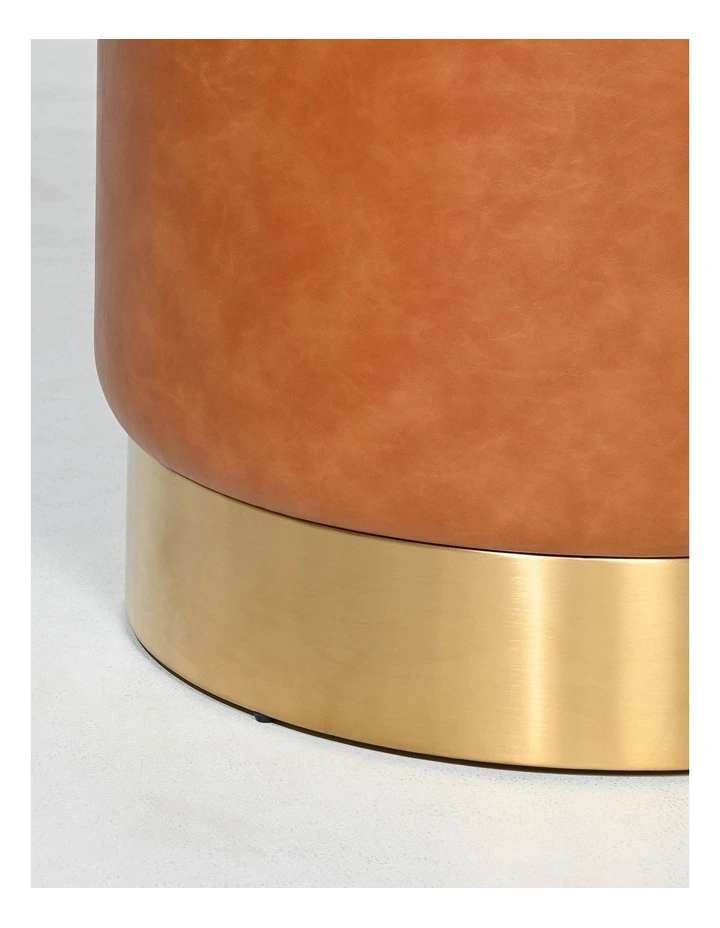 Milan Ottoman - Cognac Recycled Leather - Brushed Gold Base - Small image 5