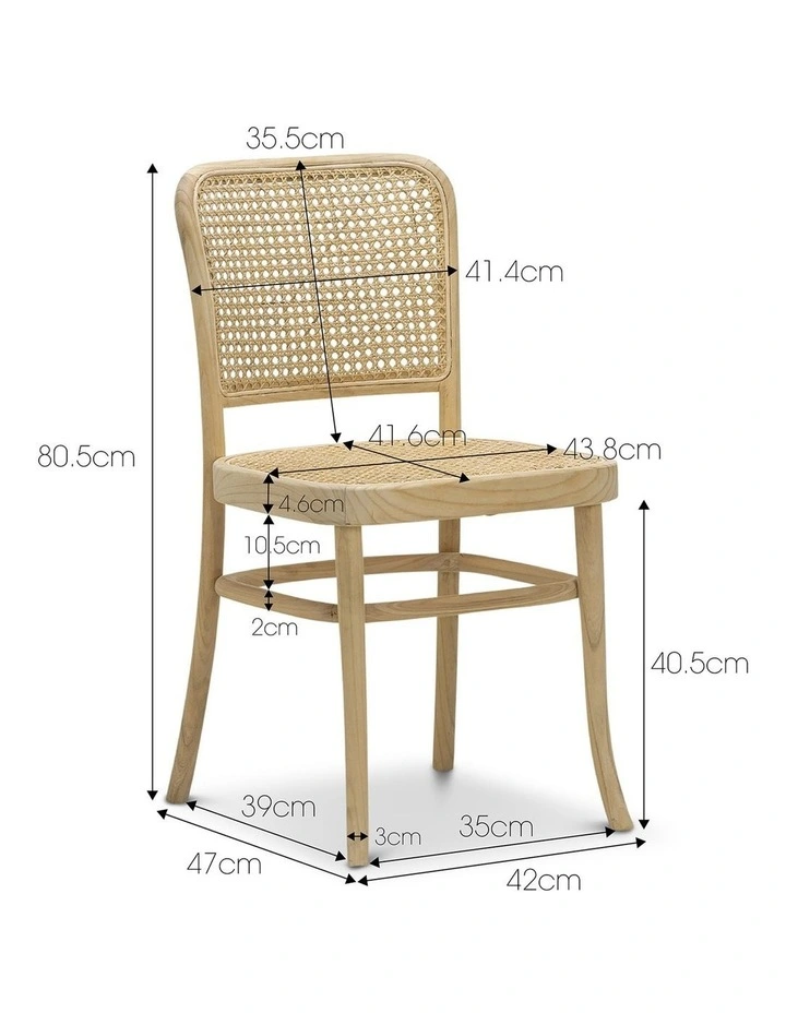 Prague Solid Teak Bentwood Cane Dining Side Chair Set Of 2 In Natural image 7