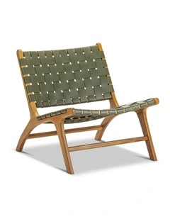 Casey Woven Leather Lounge Chair In Olive Green