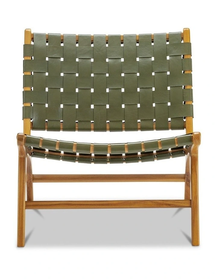 Casey Woven Leather Lounge Chair In Olive Green image 2