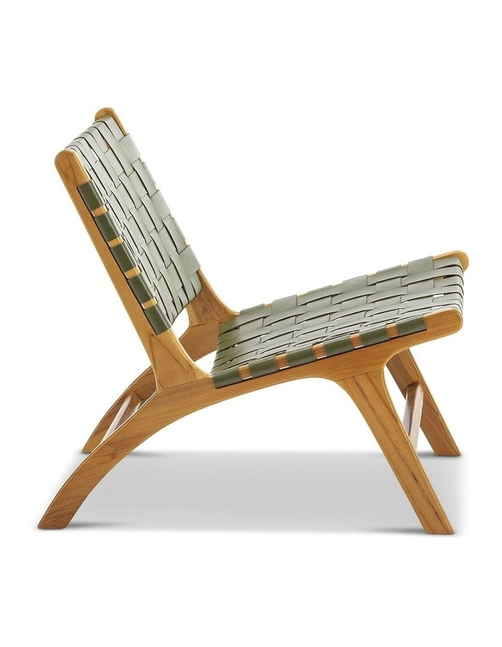 Casey Woven Leather Lounge Chair In Olive Green image 3