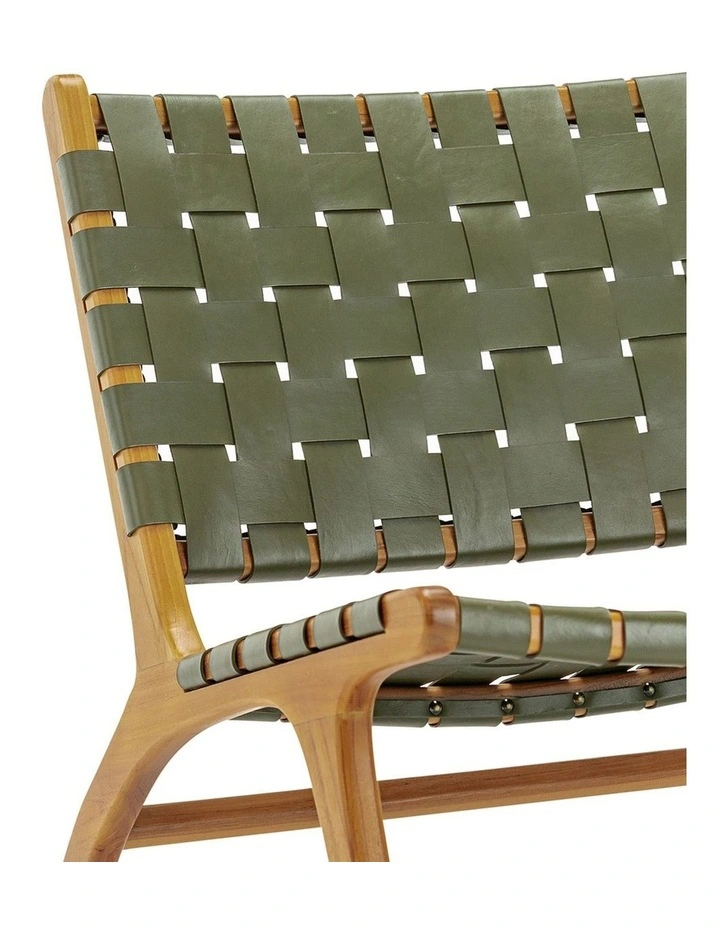 Casey Woven Leather Lounge Chair In Olive Green image 5