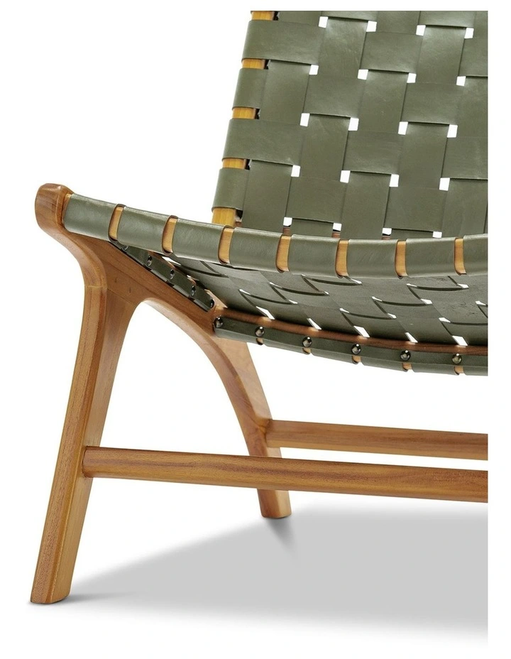 Casey Woven Leather Lounge Chair In Olive Green image 6
