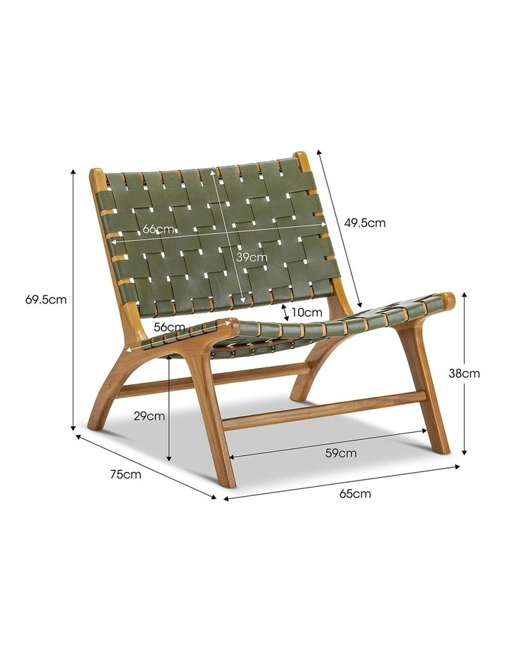 Casey Woven Leather Lounge Chair In Olive Green image 7