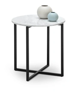 Ellie Marble Round Side Table In White & Black