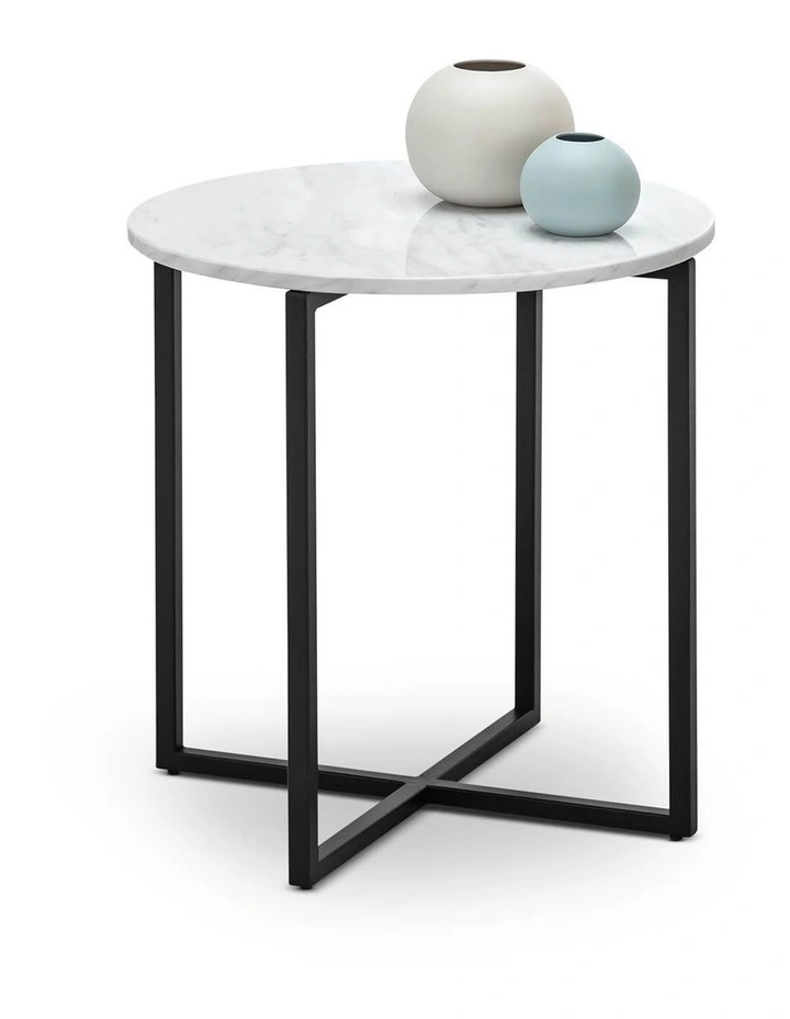 Ellie Marble Round Side Table In White & Black image 1