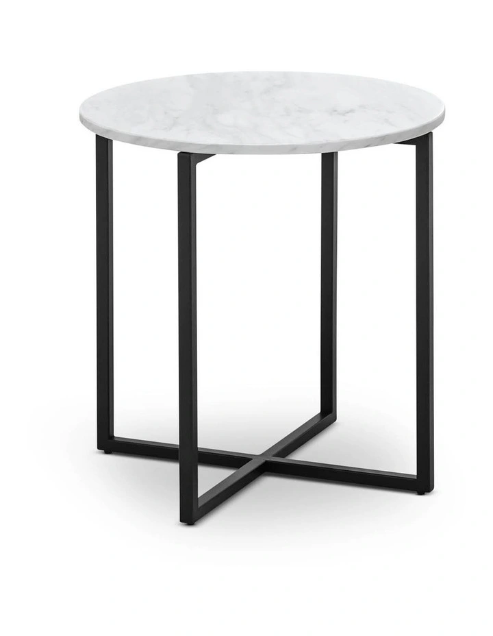 Ellie Marble Round Side Table In White & Black image 2
