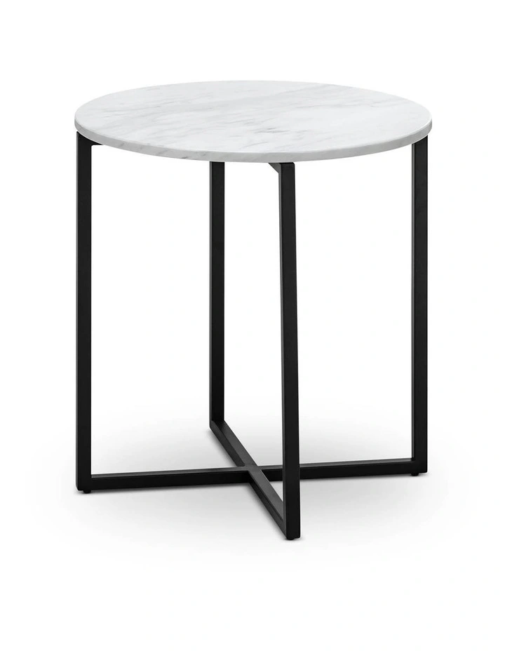 Ellie Marble Round Side Table In White & Black image 3