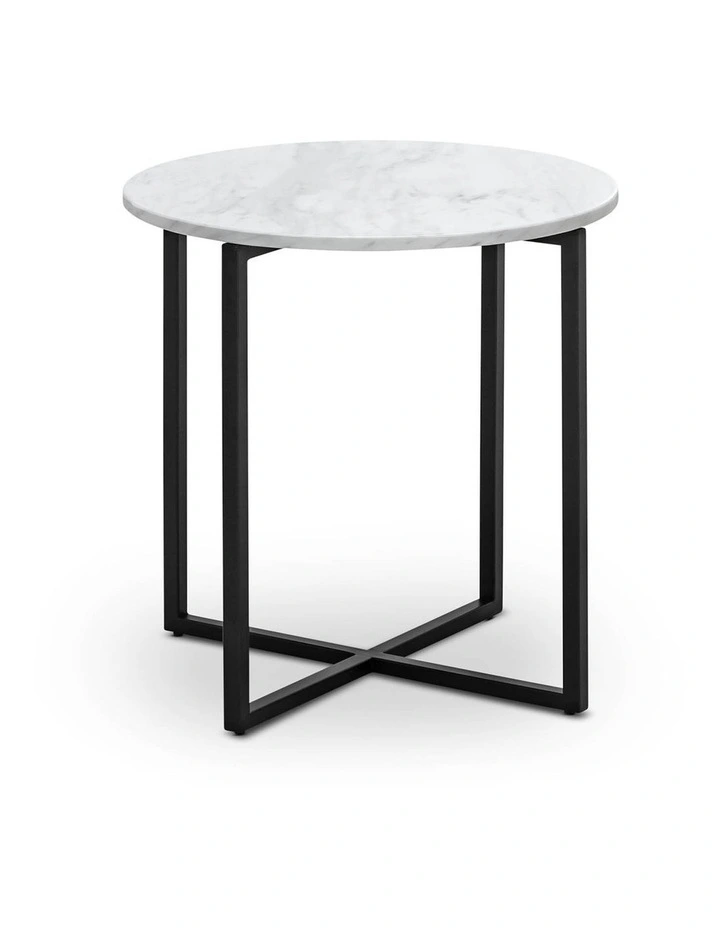 Ellie Marble Round Side Table In White & Black image 4