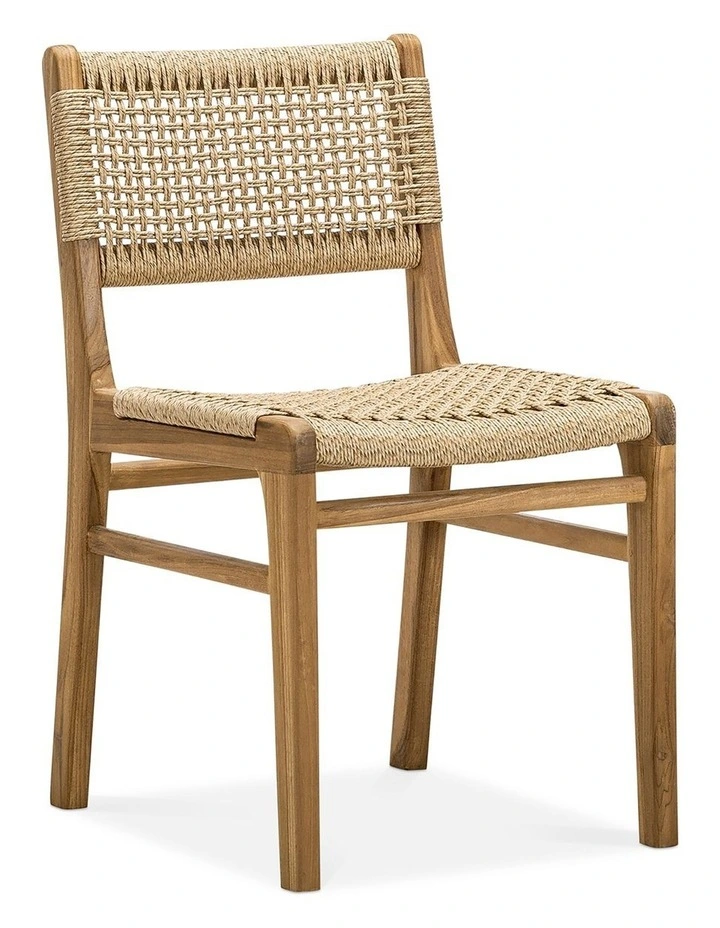 Elias Woven Cord Dining Chair Set Of 2 In Natural Teak image 1