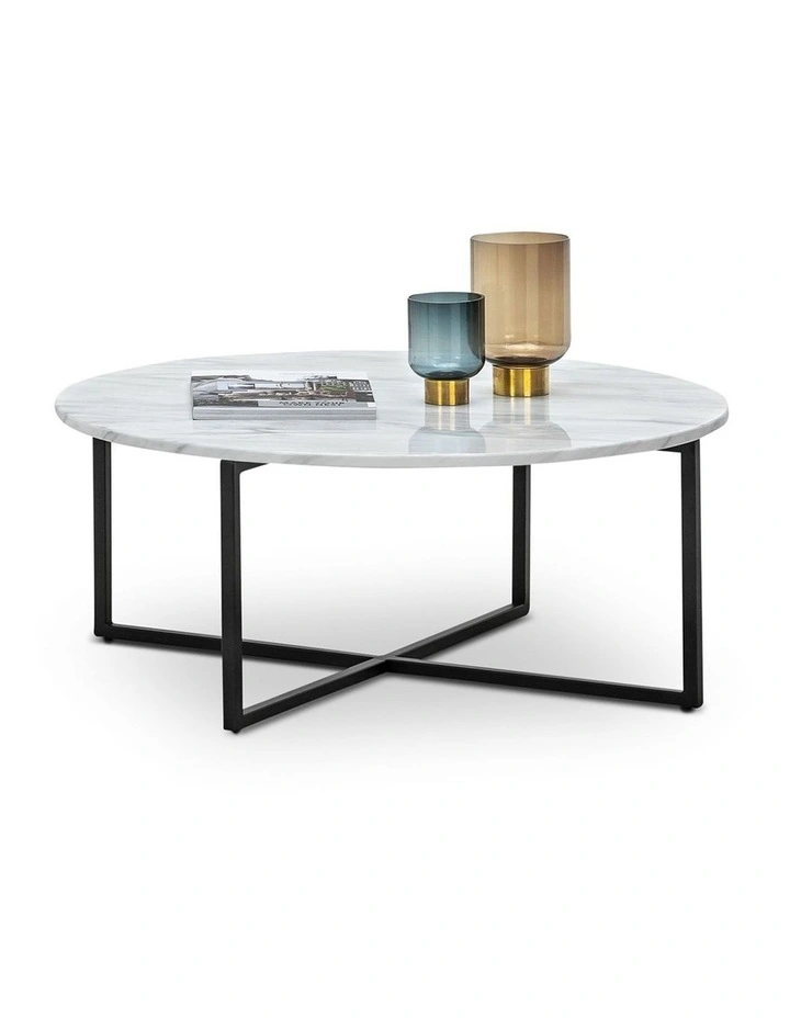 Ellie Marble Round Coffee Table In White & Black image 1