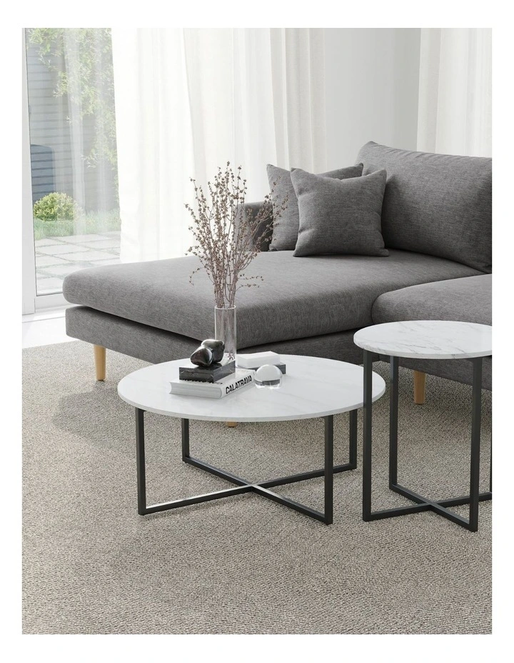 Ellie Marble Round Coffee Table In White & Black image 3