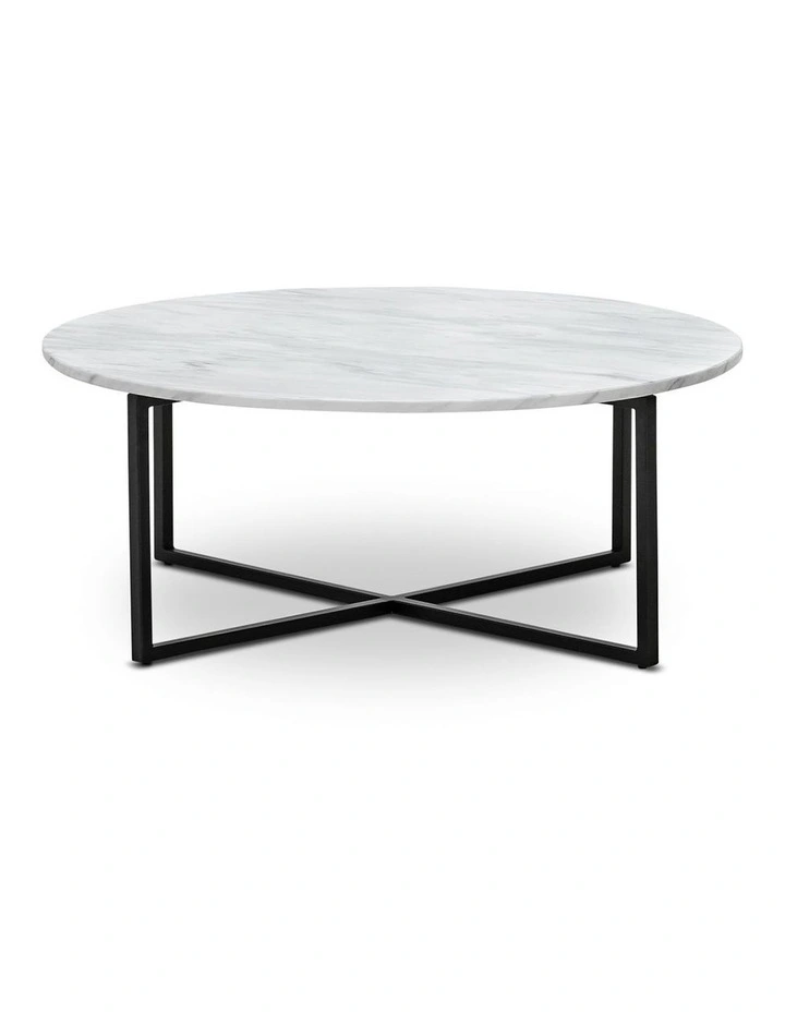 Ellie Marble Round Coffee Table In White & Black image 4