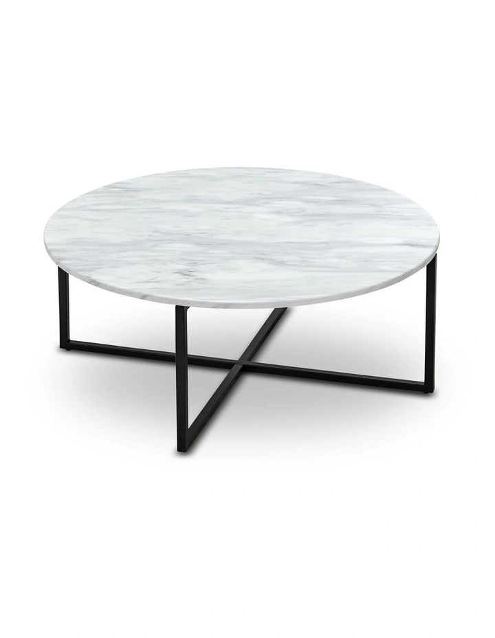 Ellie Marble Round Coffee Table In White & Black image 5
