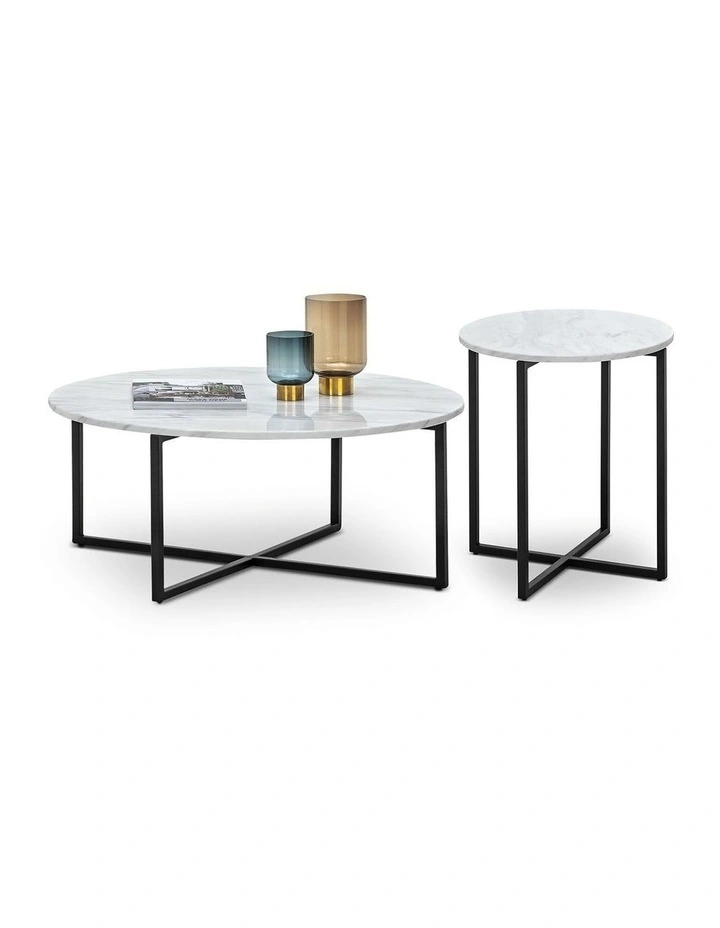 Ellie Marble Round Coffee Table In White & Black image 6