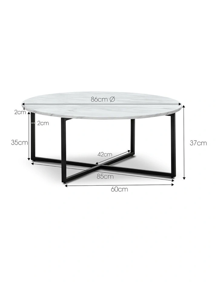 Ellie Marble Round Coffee Table In White & Black image 7