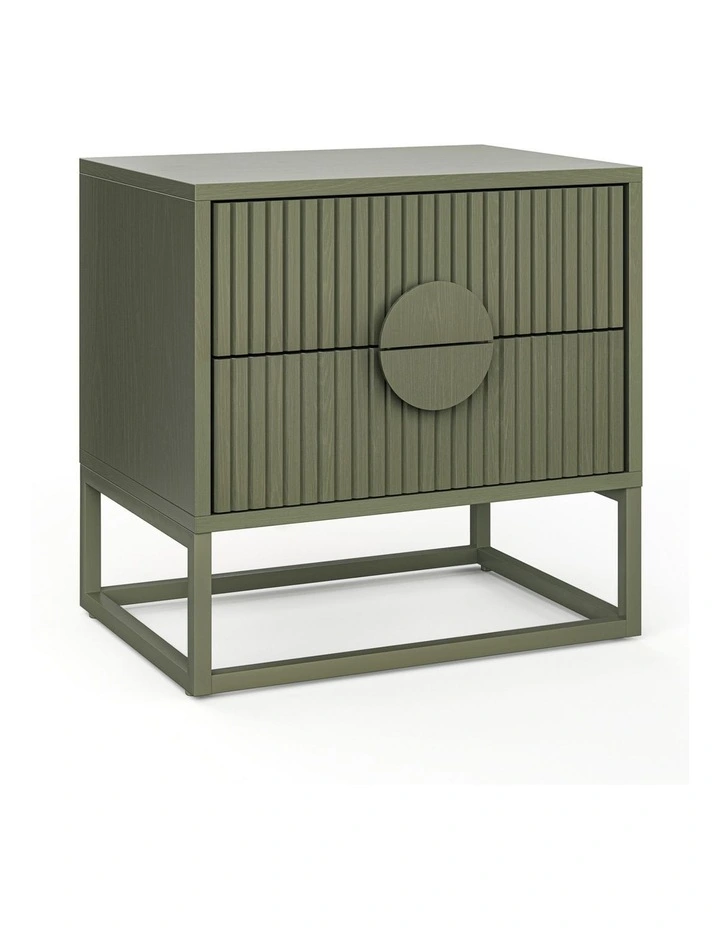 Braxton Ripple Bedside Table In Olive Green image 1
