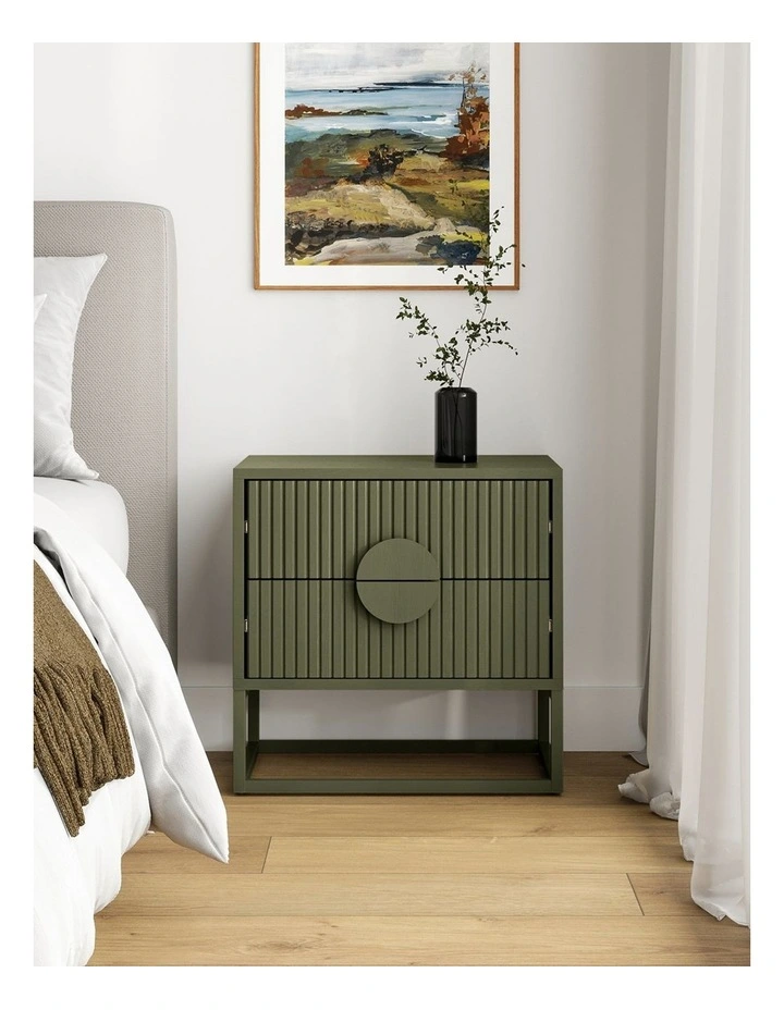 Braxton Ripple Bedside Table In Olive Green image 2