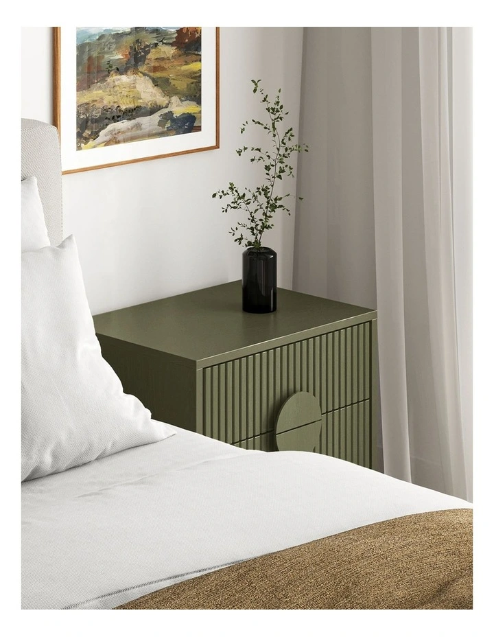 Braxton Ripple Bedside Table In Olive Green image 3