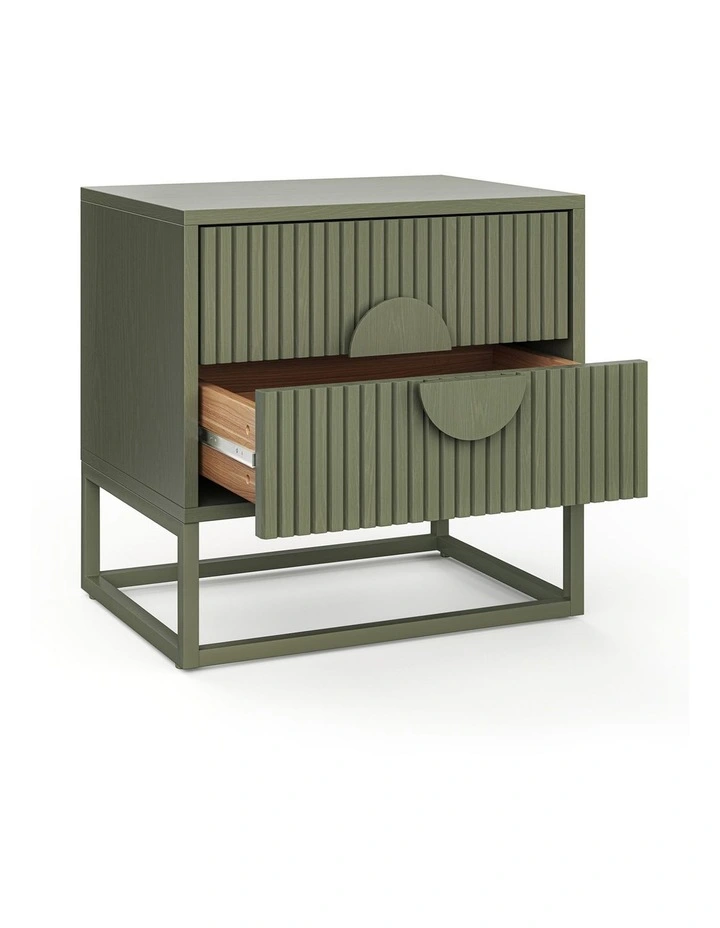 Braxton Ripple Bedside Table In Olive Green image 5