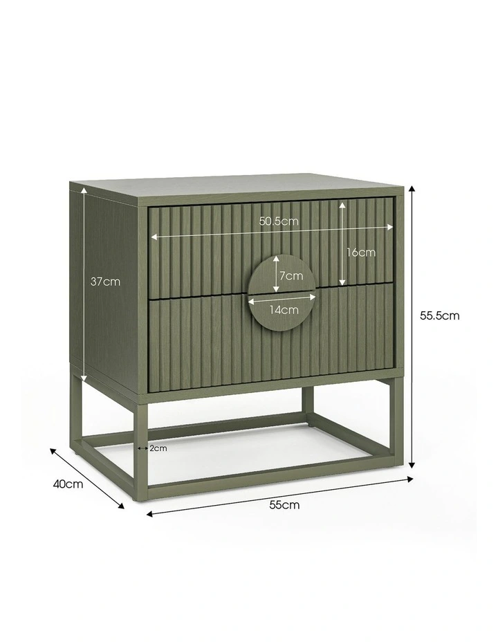 Braxton Ripple Bedside Table In Olive Green image 6