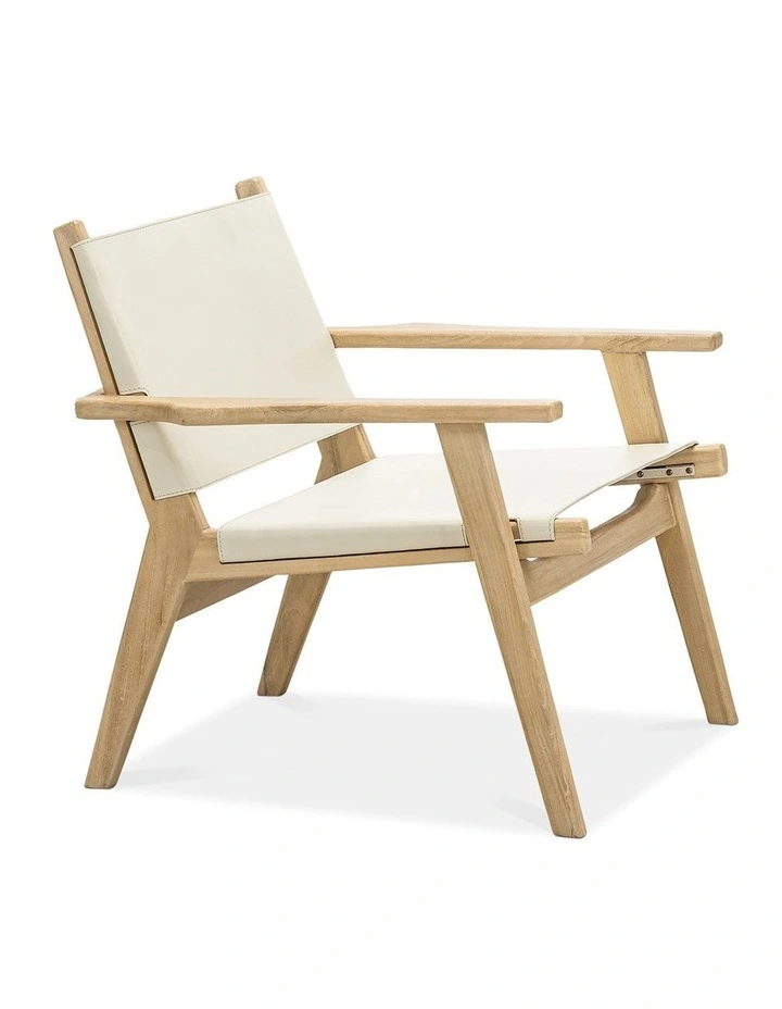 Enzo Leather Sling Armchair In Ivory Cream image 3