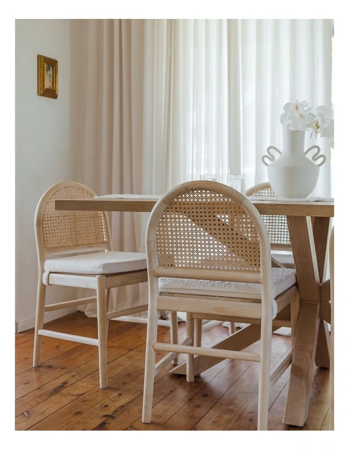 Estelle Arch Rattan Dining Chair Set Of 2 In Cream Boucle & Natural image 2