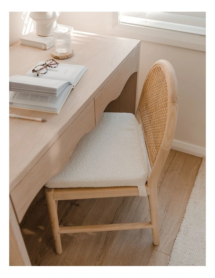Estelle Arch Rattan Dining Chair Set Of 2 In Cream Boucle & Natural image 3