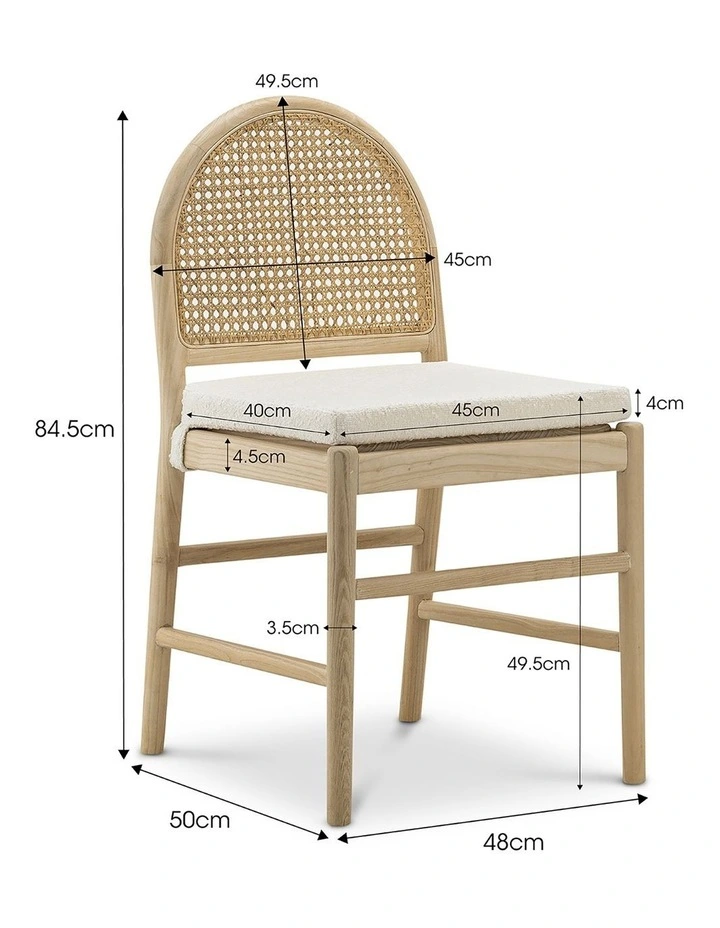 Estelle Arch Rattan Dining Chair Set Of 2 In Cream Boucle & Natural image 7