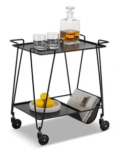 Kian Steel Bar Cart In Matte Black