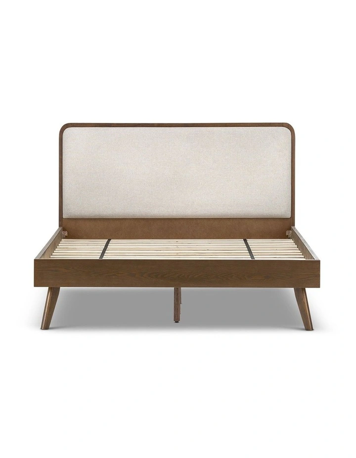 Stella Queen Bed In Light Beige Upholstery & Walnut image 4