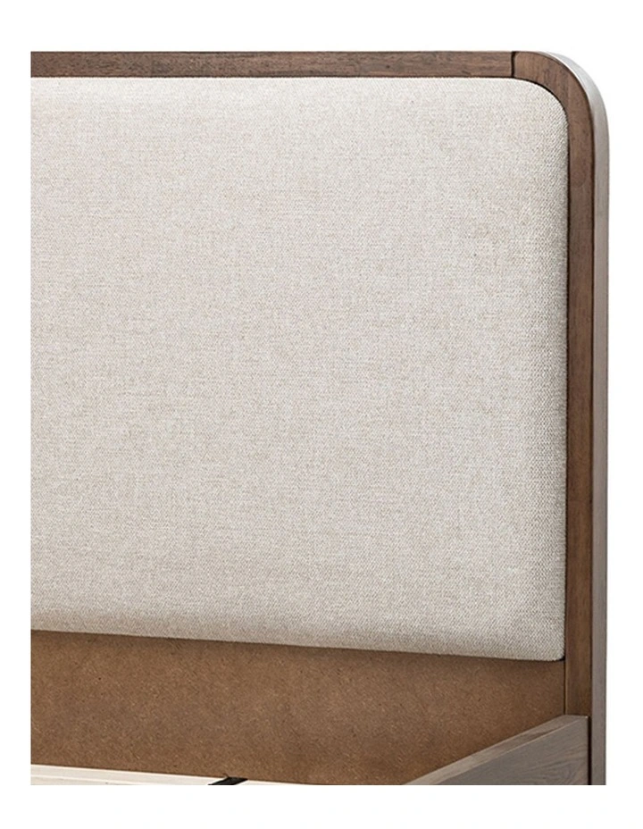 Stella Queen Bed In Light Beige Upholstery & Walnut image 5