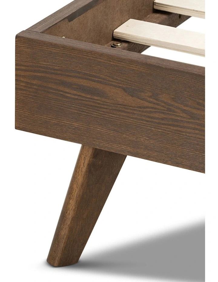 Stella Queen Bed In Light Beige Upholstery & Walnut image 6