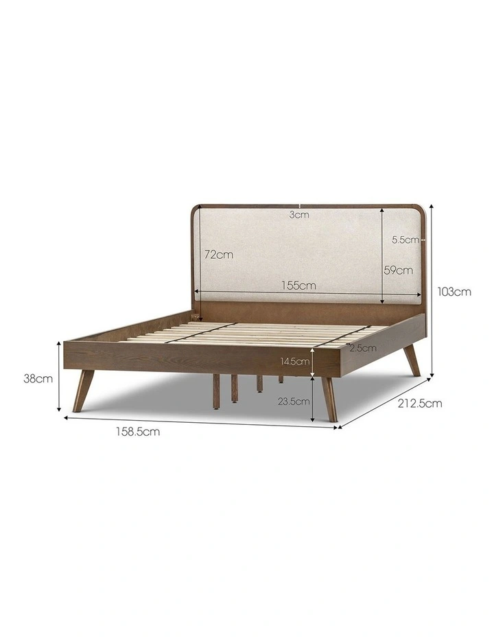 Stella Queen Bed In Light Beige Upholstery & Walnut image 7