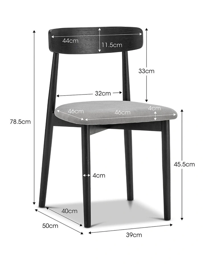 Finn Oak Dining Chair Set Of 2 In Black & Grey image 7