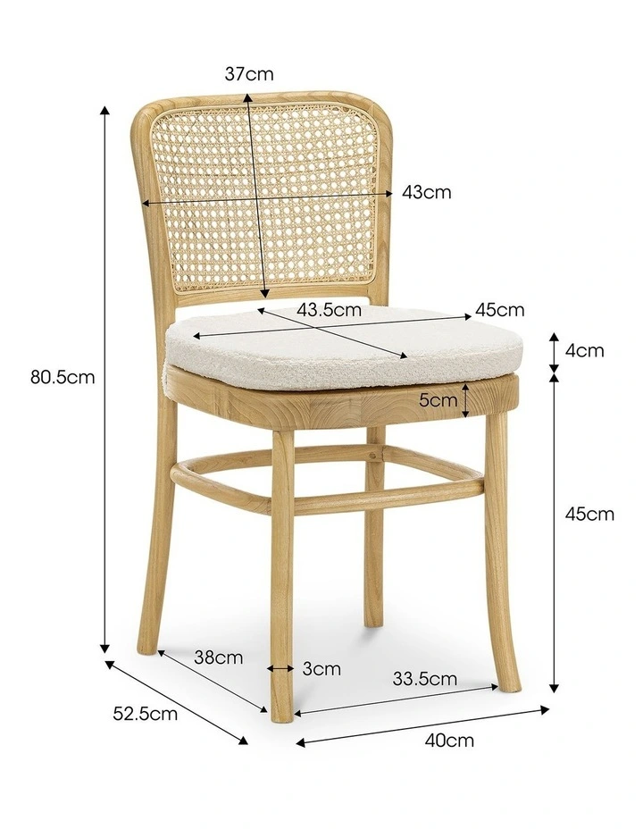 Prague Rattan Dining Chair Set Of 2 In Cream Boucle & Natural image 7