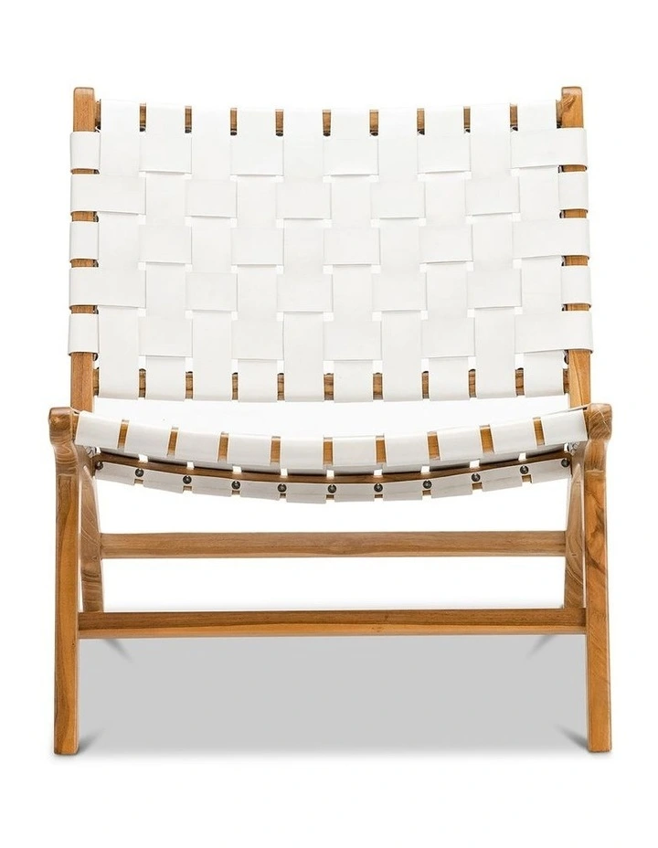 Casey Woven Leather Lounge Chair In White image 2