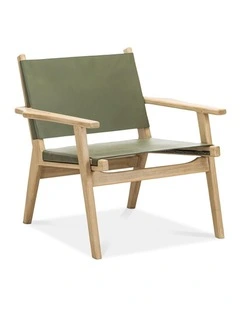 Enzo Leather Sling Armchair In Olive Green