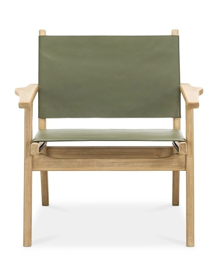 Enzo Leather Sling Armchair In Olive Green image 2