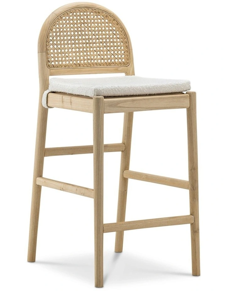 Estelle Arch Rattan Barstool 65cm In Cream Boucle & Natural image 1