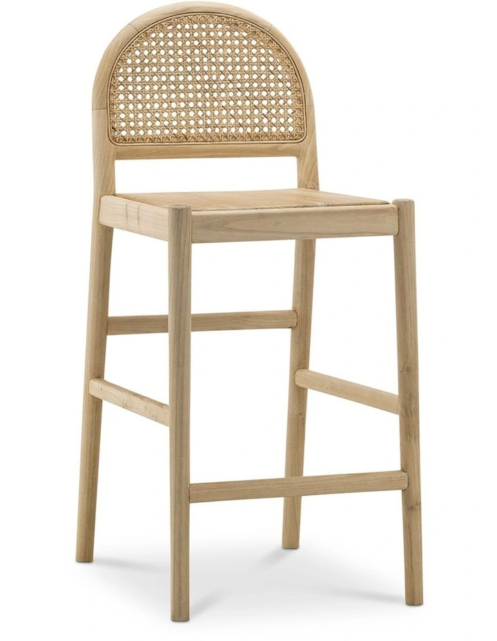Estelle Arch Rattan Barstool 65cm In Cream Boucle & Natural image 2