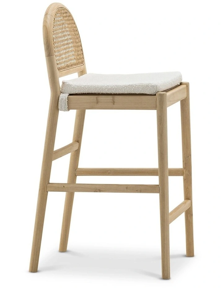 Estelle Arch Rattan Barstool 65cm In Cream Boucle & Natural image 3